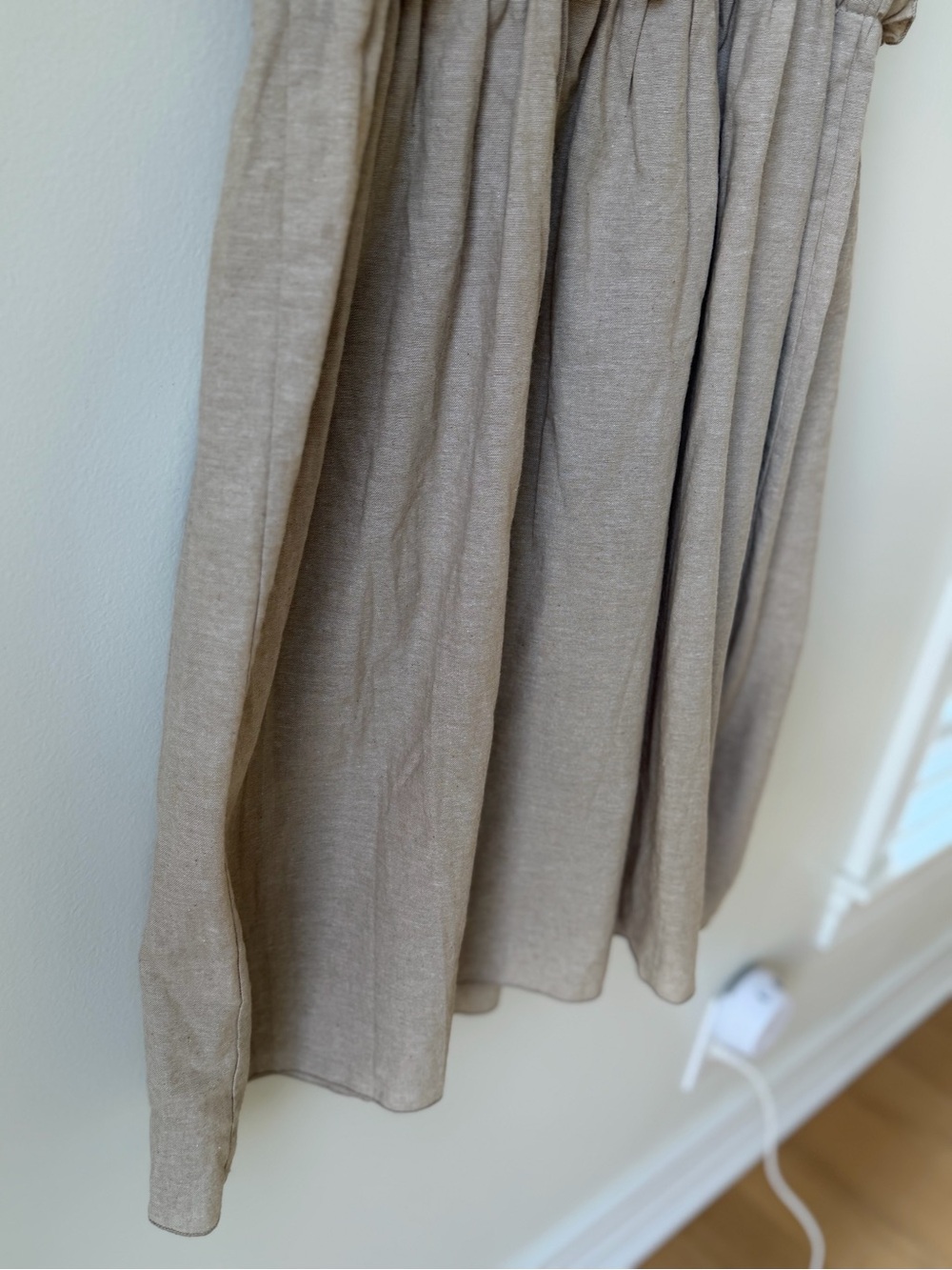 NWT Commense Size Small Cotton Linen Tie-Shoulder Mini Dress in Beige Tan Ruffle - Picture 12 of 15